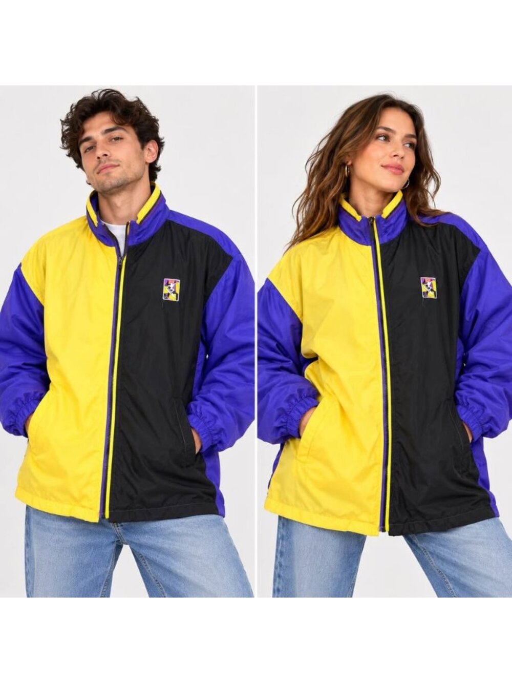Vintage ISPO Color Block Windbreaker Jacket Pack Away Hood Large